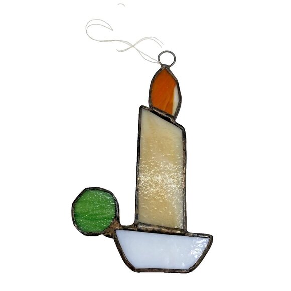 Vintage Stained Glass Candle Christmas Ornament Handmade Holiday Sun Catcher - Picture 3 of 10